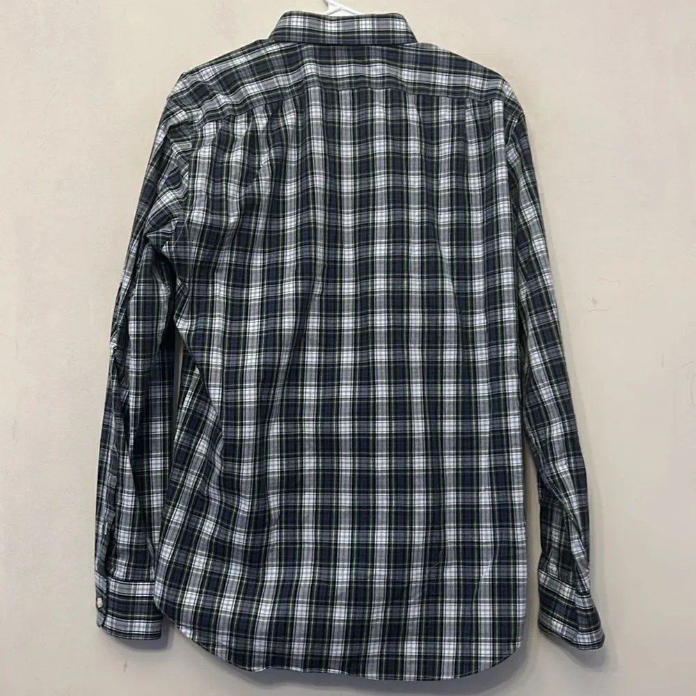 J Crew green blue white plaid long sleeve shirt Slim fit Size L EUC